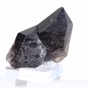 Pequeno cristal de quartzo mórion natural do Brasil em base acrílica