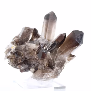 Cristal de quartzo mórion do Brasil, mineral negro montado em base